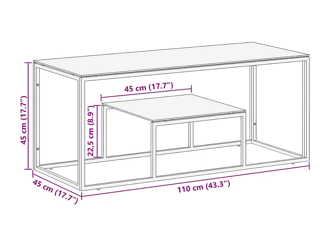 Couchtisch-Sofatisch-Beistelltische Silbern Edelstahl und Hartglas SHL65094