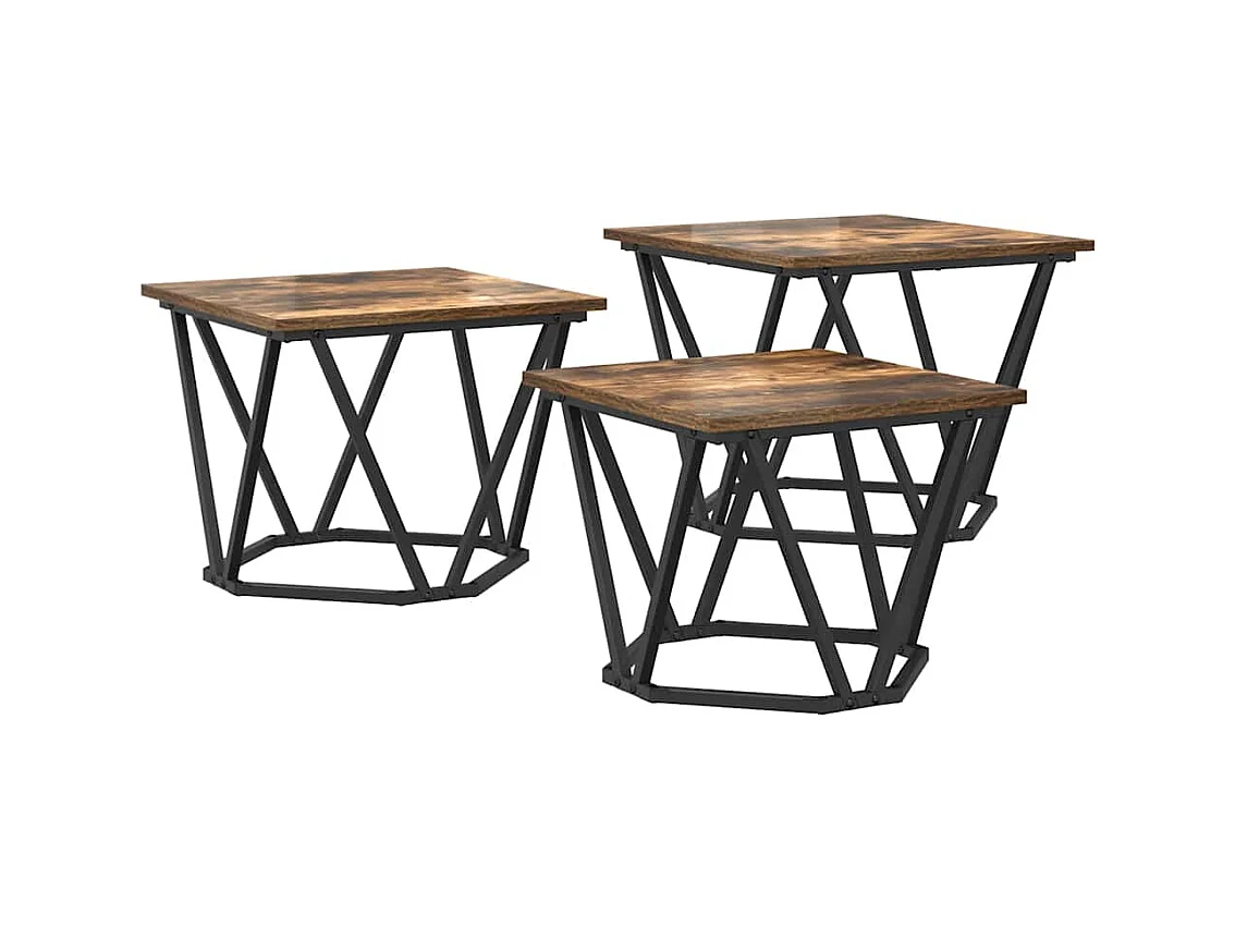 Tables basses-Tables d'appoint 3 pièces en bois d'ingénierie chêne fumé SHL79910