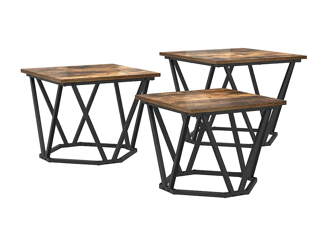 Mesa de centro 3 pcs Carvalho fumado 50x50x40 cm