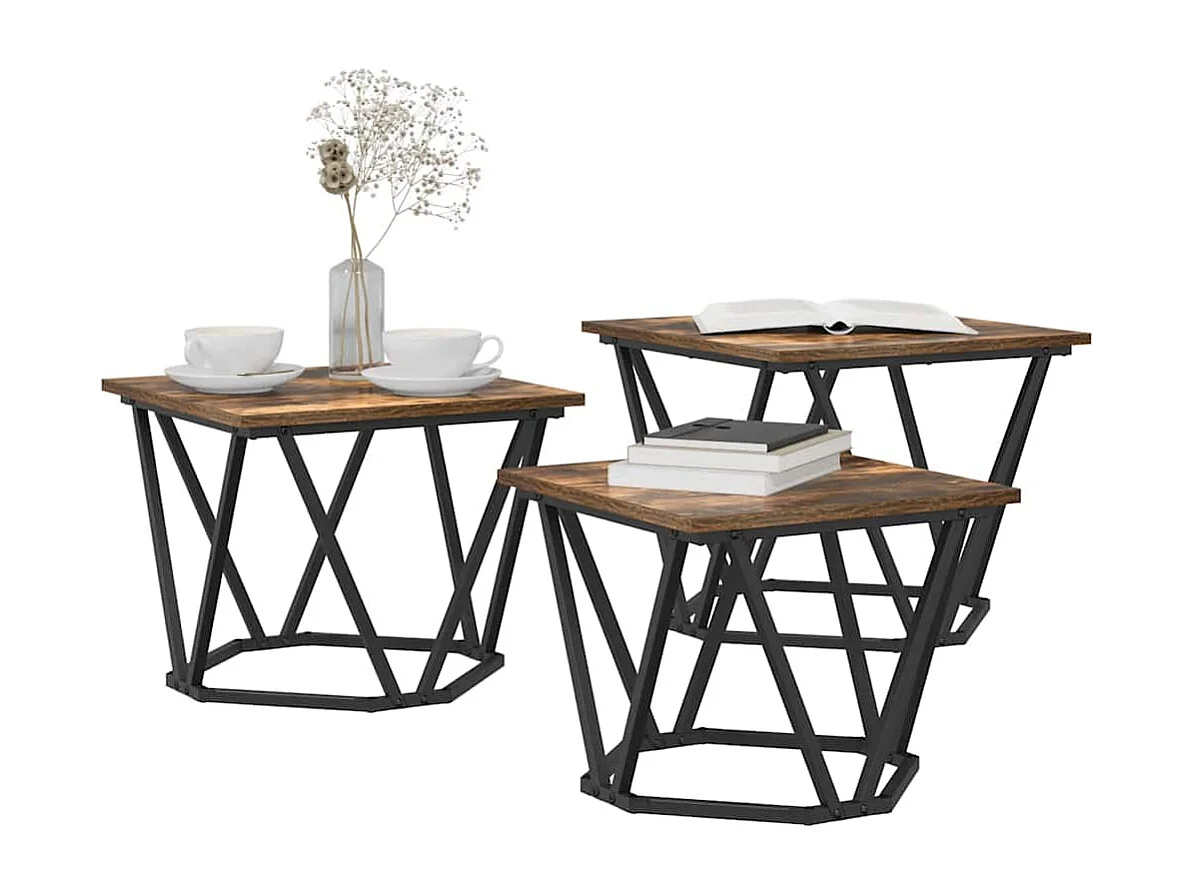 Mesa de centro 3 pcs Carvalho fumado 50x50x40 cm