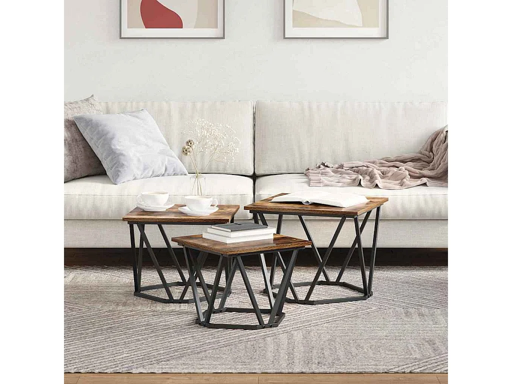 Mesa de centro 3 pcs Carvalho fumado 50x50x40 cm