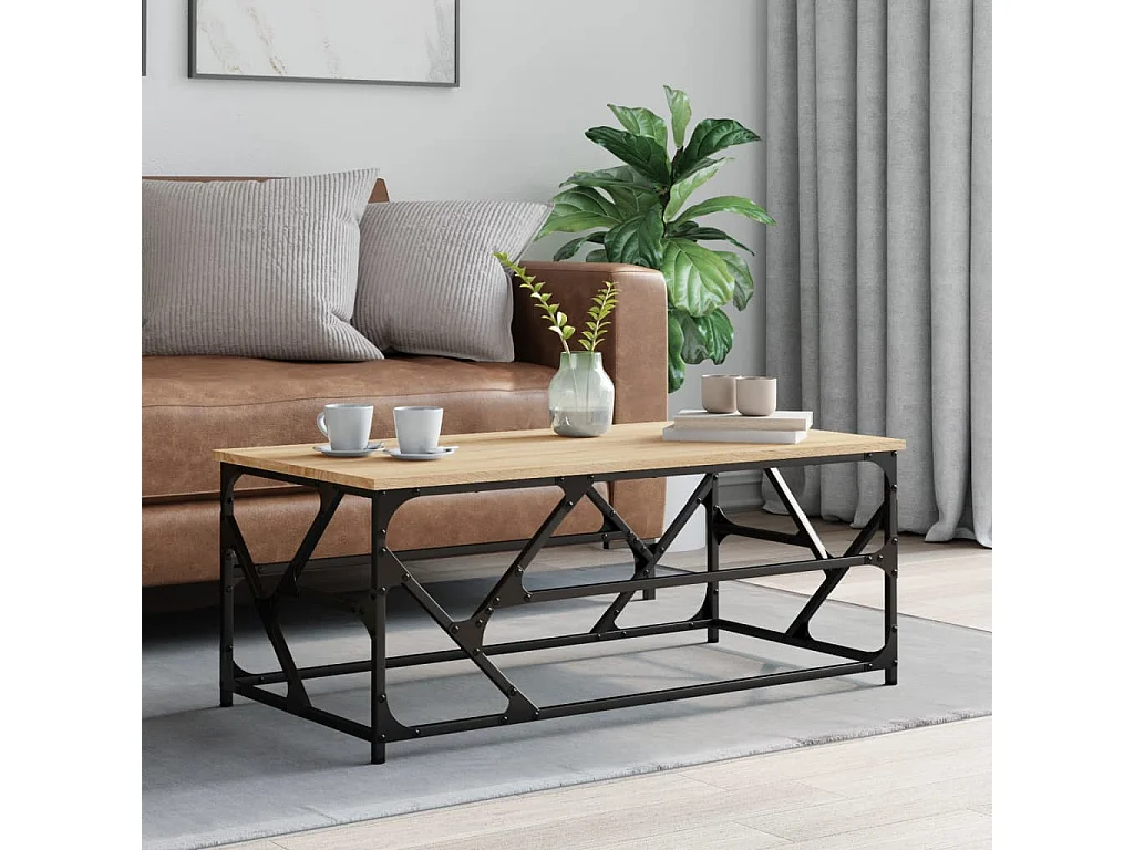 Mesa de centro-Mesa auxiliar acero inoxidable y madera maciza reciclada SHL204132