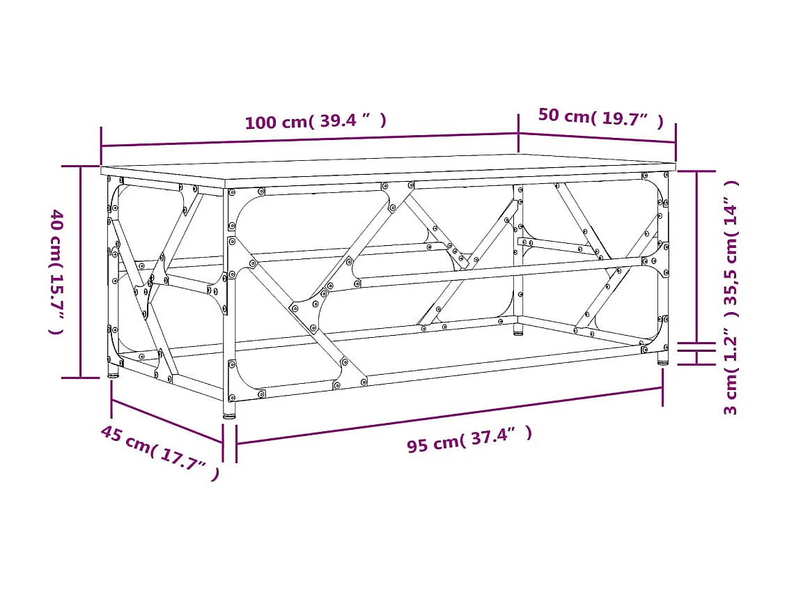 Couchtisch-Wohnzimmertisch-Beistelltische Sonoma-Eiche 100x50x40 cm Holzwerkstoff SHL52768