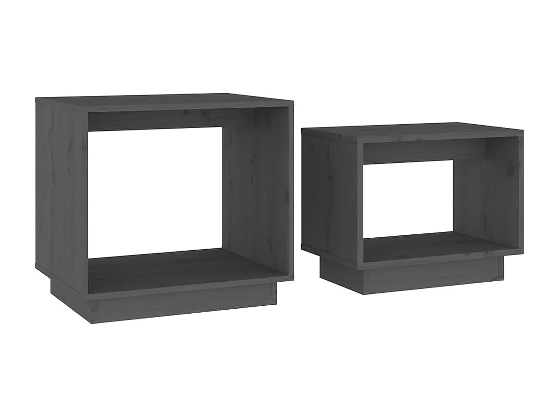 Couchtisch 2er Set-Satztische-Sofatisch Grau Massivholz Kiefer SHL64973