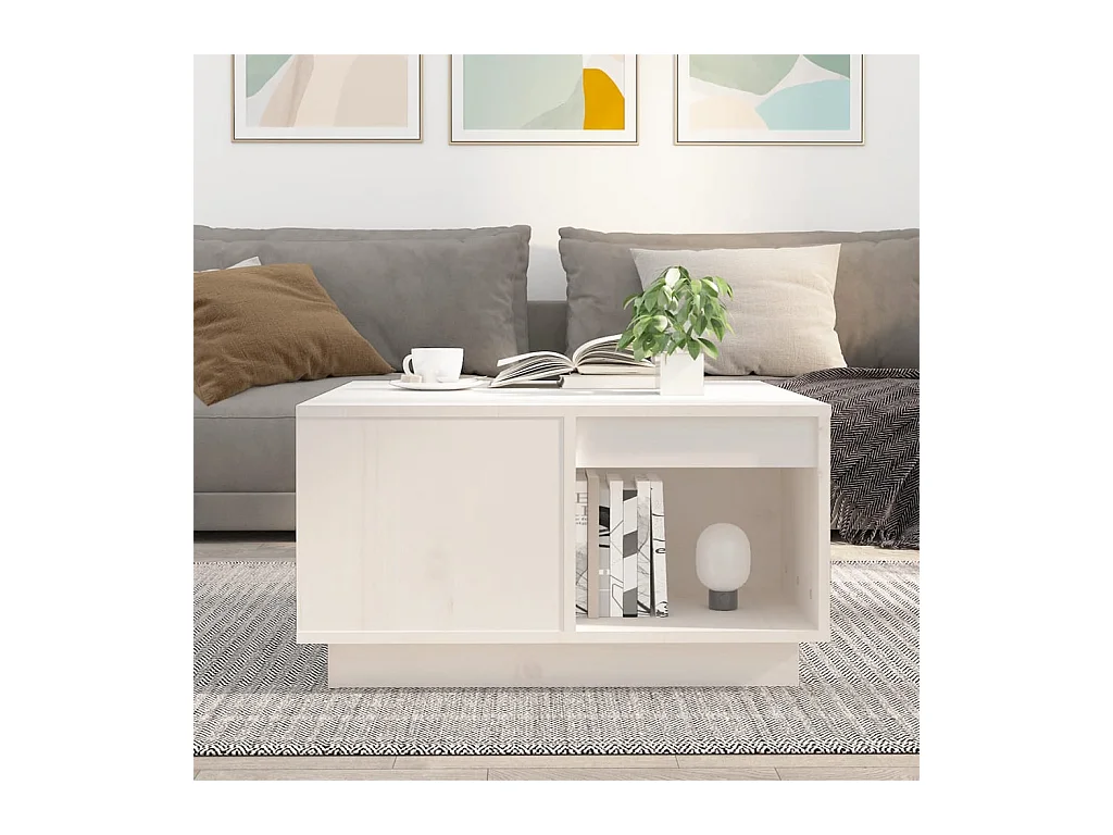 Mesa de centro | Mesa de apoio 60x61x32.5 cm madeira de pinho maciça branco