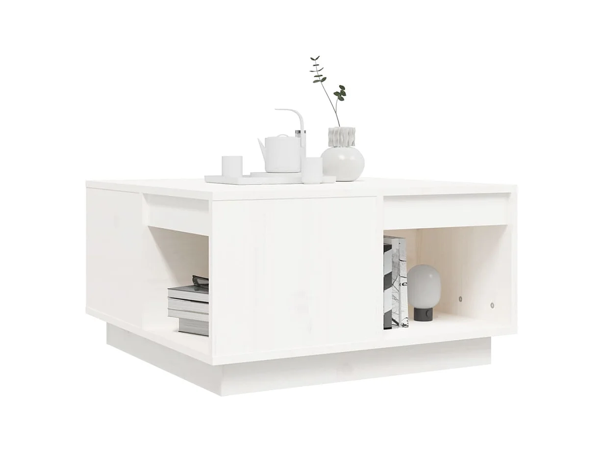 Mesa de centro | Mesa de apoio 60x61x32.5 cm madeira de pinho maciça branco