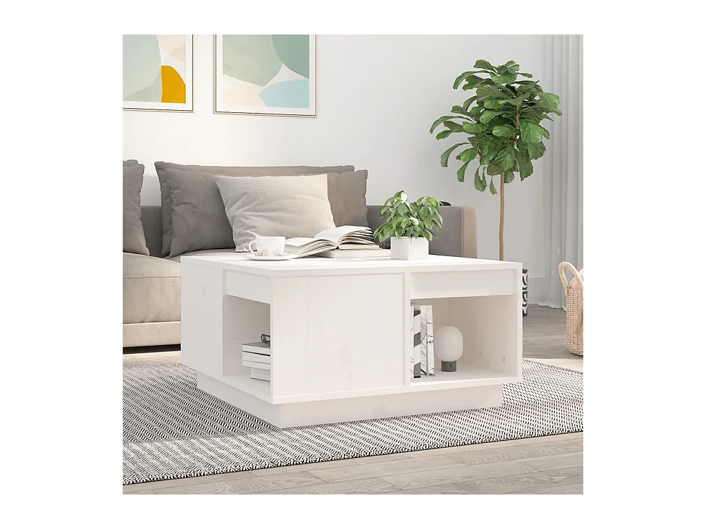 Mesa de centro | Mesa de apoio 60x61x32.5 cm madeira de pinho maciça branco