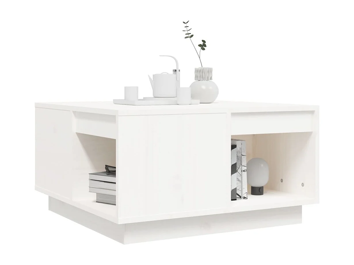 Couchtisch-Sofatisch-Beistelltische Weiß 60x61x32,5 cm Massivholz Kiefer SHL11222