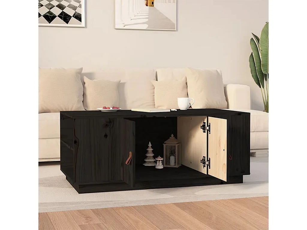 Couchtisch-Sofatisch-Beistelltische Schwarz 100x50x41 cm Massivholz Kiefer SHL79054