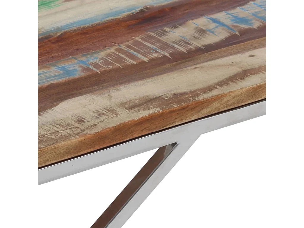 Couchtisch-Sofatisch-Beistelltische Silbern Edelstahl und Altholz Massiv SHL10638