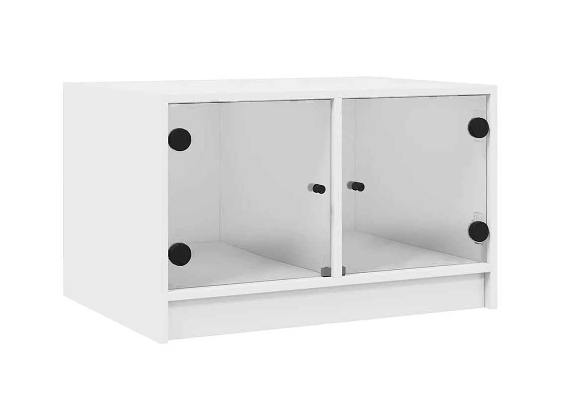 Table basse salon-Table d'appoint avec portes en verre blanc 68x50x42 cm SHL22158