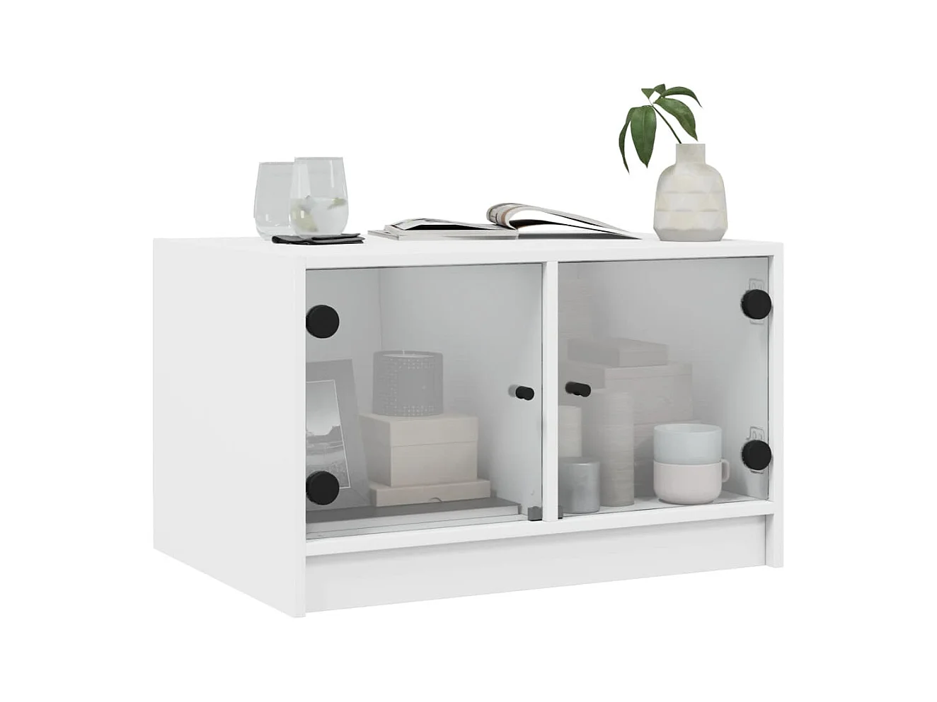 Table basse salon-Table d'appoint avec portes en verre blanc 68x50x42 cm SHL22158