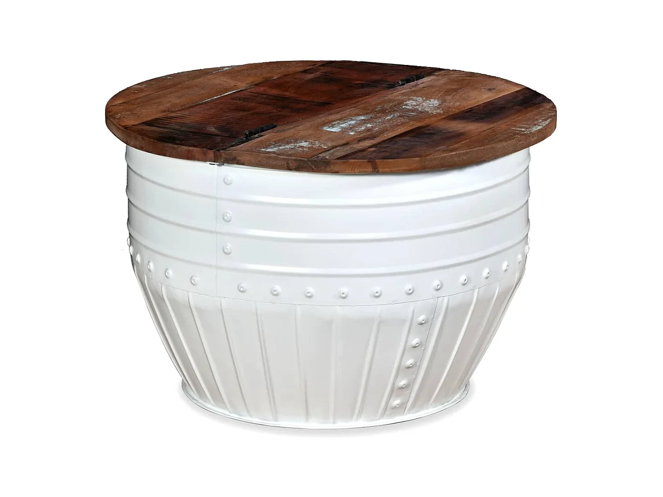 Table basse salon-Table d'appoint Bois de récupération massif Blanc Forme de baril SHL2600