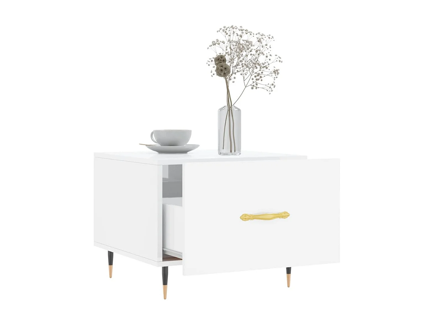 Table basse salon-Table d'appoint blanc brillant 50x50x40 cm bois d'ingénierie SHL52132