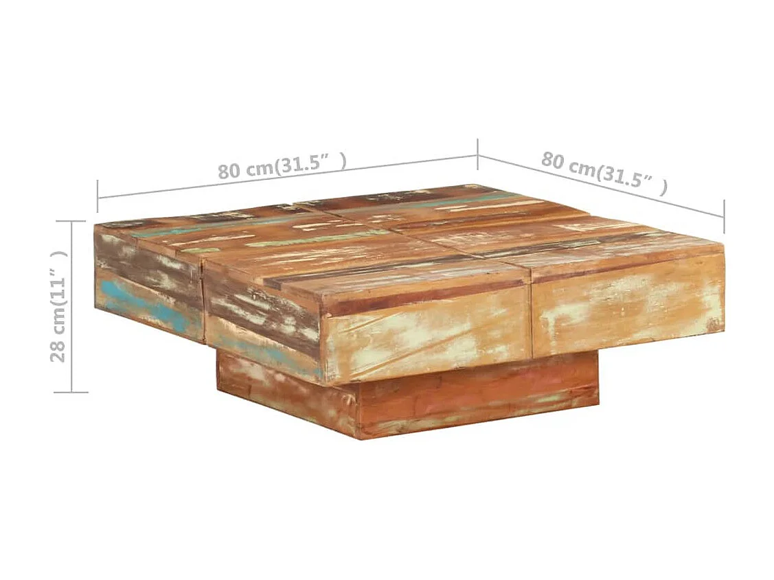 Couchtisch-Beistelltisch-Sofatisch 80x80x28 cm Altholz Massiv SHL96170