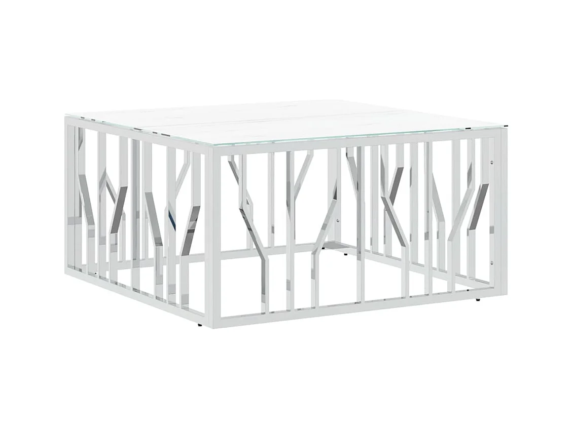 Table basse salon-Table d'appoint argenté 80x80x40 cm acier inoxydable et verre SHL76494
