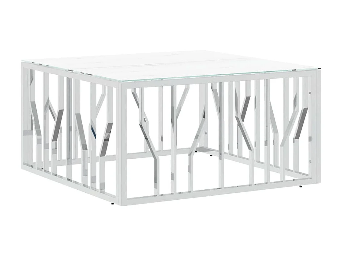 Table basse salon-Table d'appoint argenté 80x80x40 cm acier inoxydable et verre SHL76494