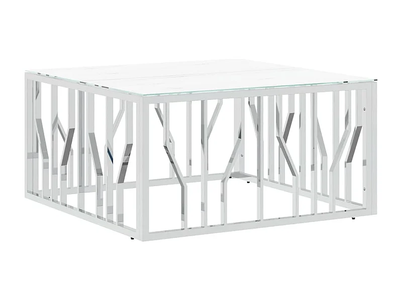 Salontafel | Woonkamertafel | Bijzettafel 80x80x40 cm roestvrij staal en glas zilverkleurig