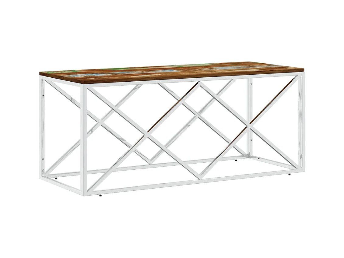 Table basse salon-Table d'appoint acier inoxydable et bois massif de récupération SHL64724