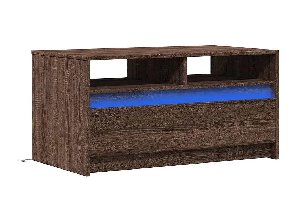 Mesa de centro | Mesa de apoio c/ luzes LED derivados madeira carvalho castanho