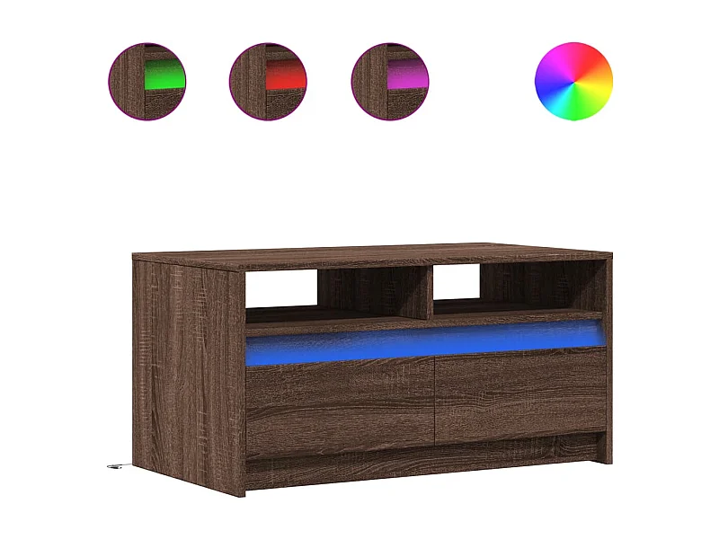 Mesa de centro | Mesa de apoio c/ luzes LED derivados madeira carvalho castanho