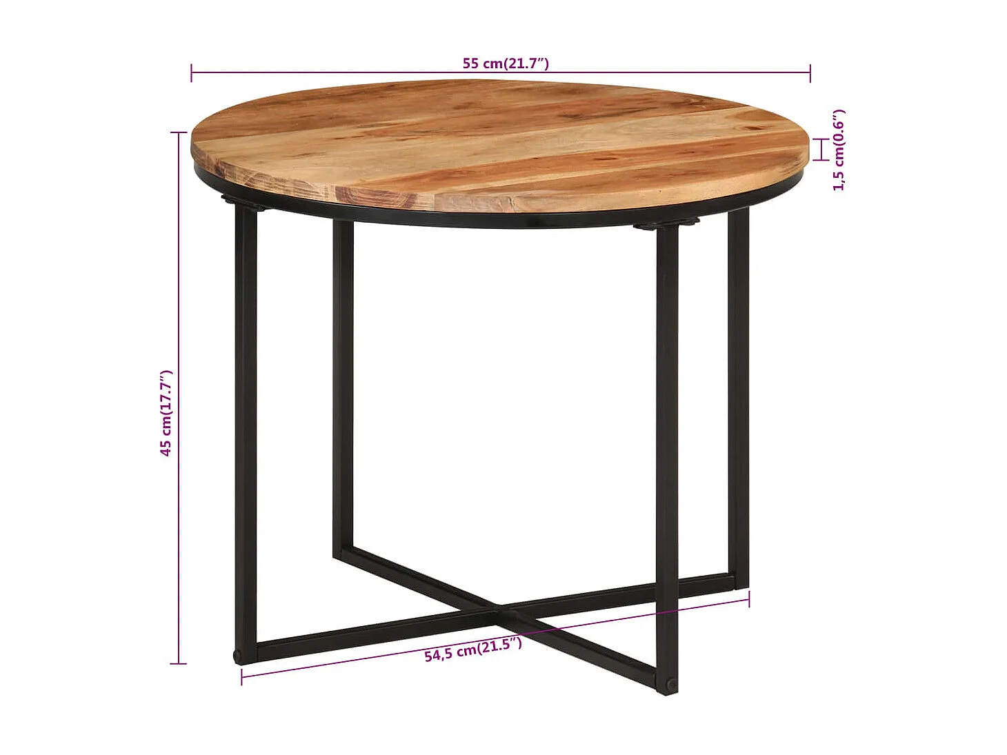 Couchtisch-Sofatisch-Beistelltische 55x55x45 cm Massivholz Akazie und Eisen SHL85199
