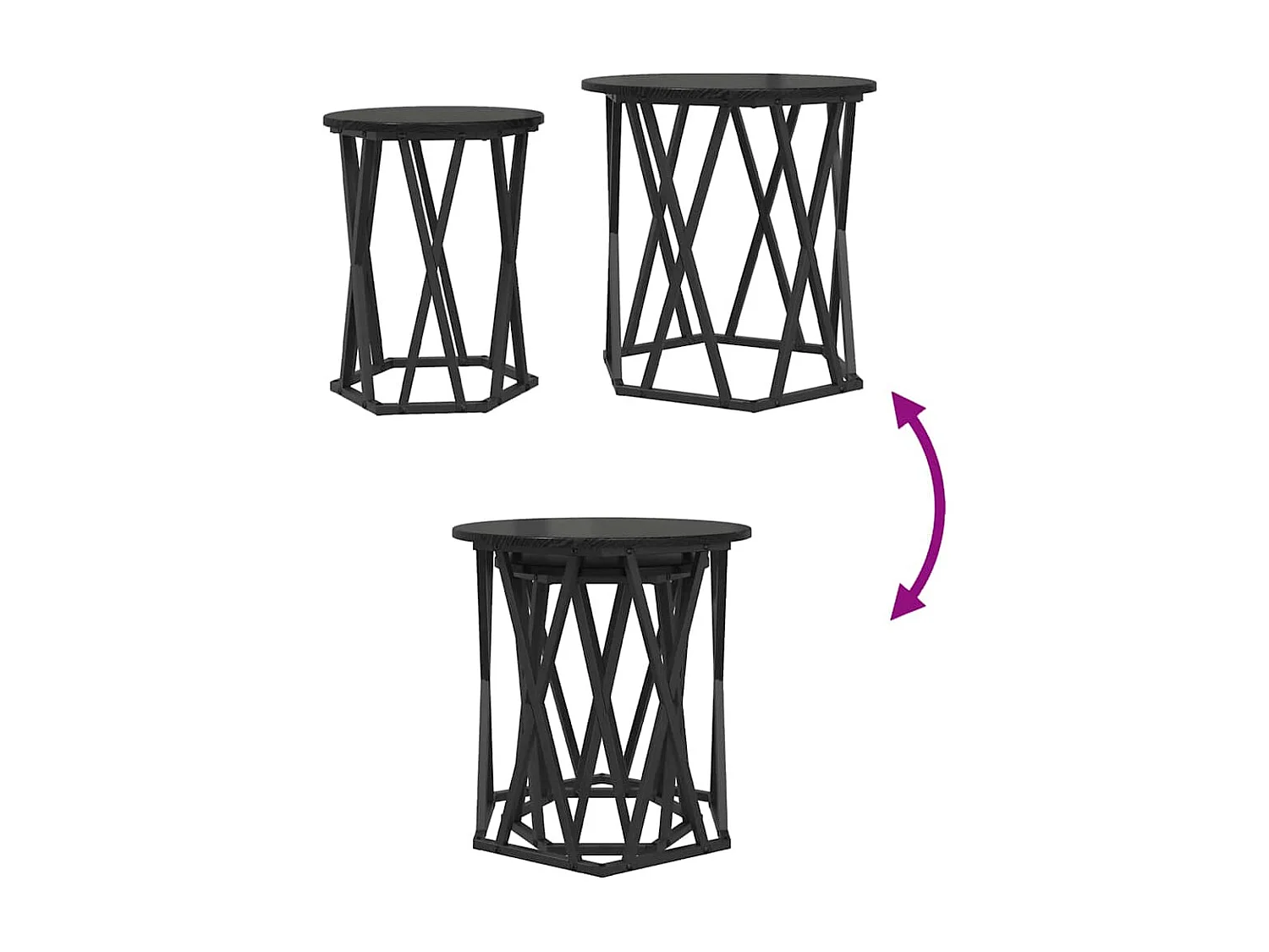 Couchtisch 2er Set-Sofatisch-Beistelltische Schwarz Eichen-Optik Ingenieure Holz und Stahl SHL90155