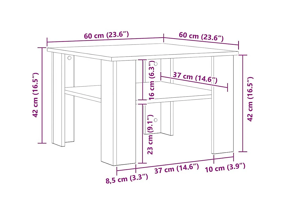 Mesa de centro | Mesa auxiliar con luces LED marrón roble 50x50x40 cm SHL22976