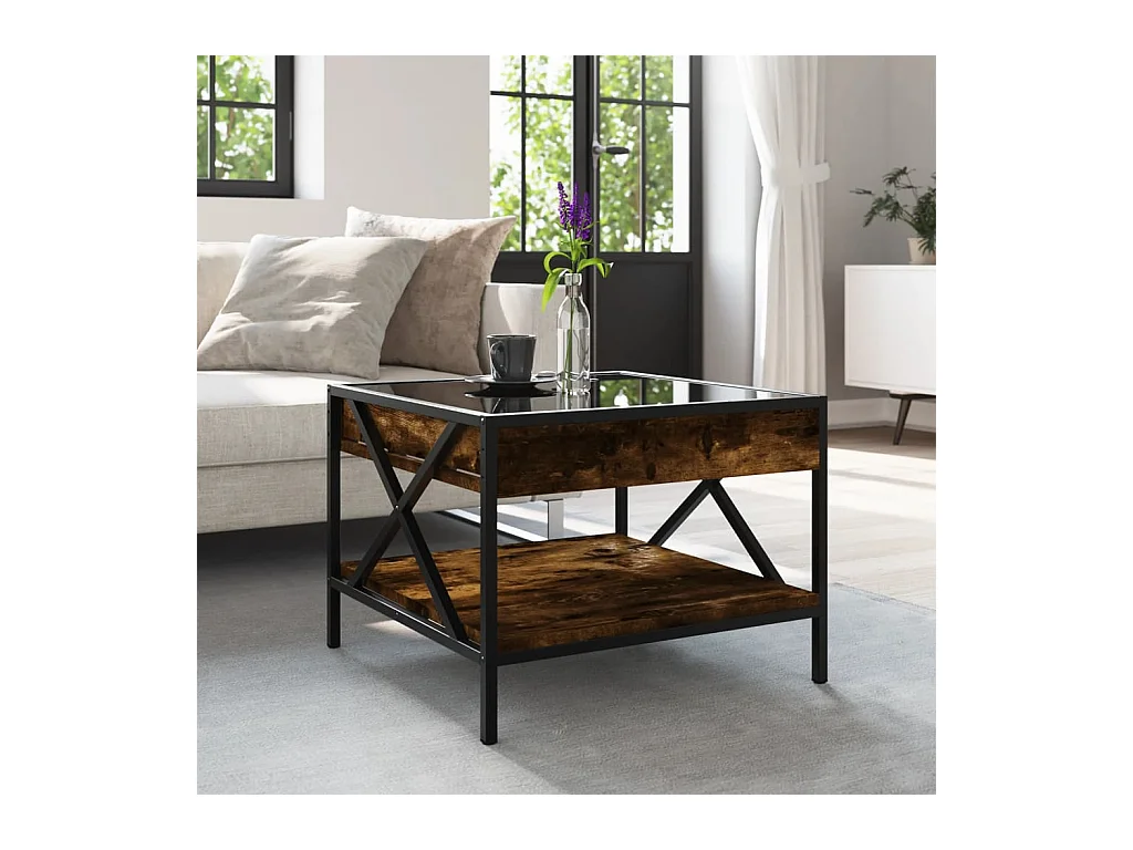 Mesa de centro-Mesa auxiliar madera de ingeniería roble ahumado 51x50x45 cm SHL1351