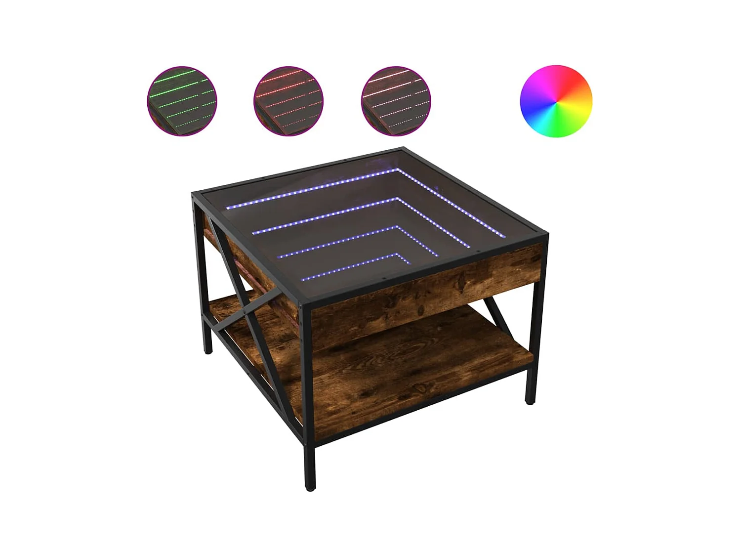Table basse salon-Table d'appoint avec LED Infinity chêne fumé 50x50x38 cm SHL76666