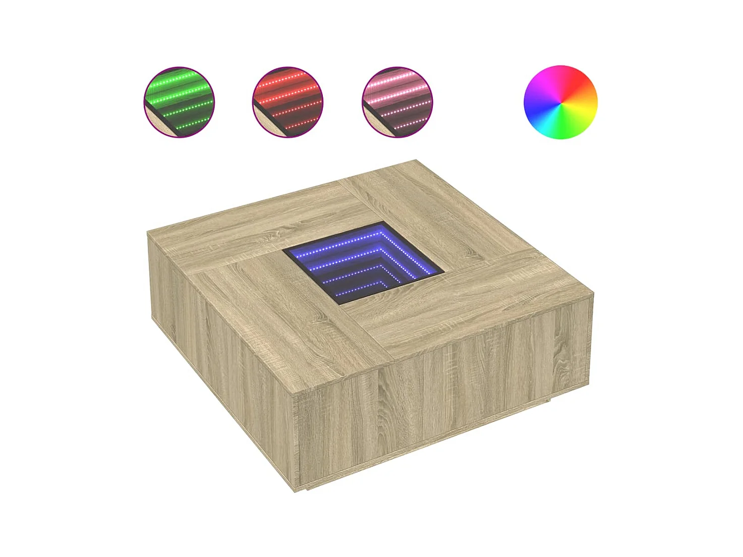 Table basse salon-Table d'appoint avec LED infini chêne sonoma 100x100x40 cm SHL12264