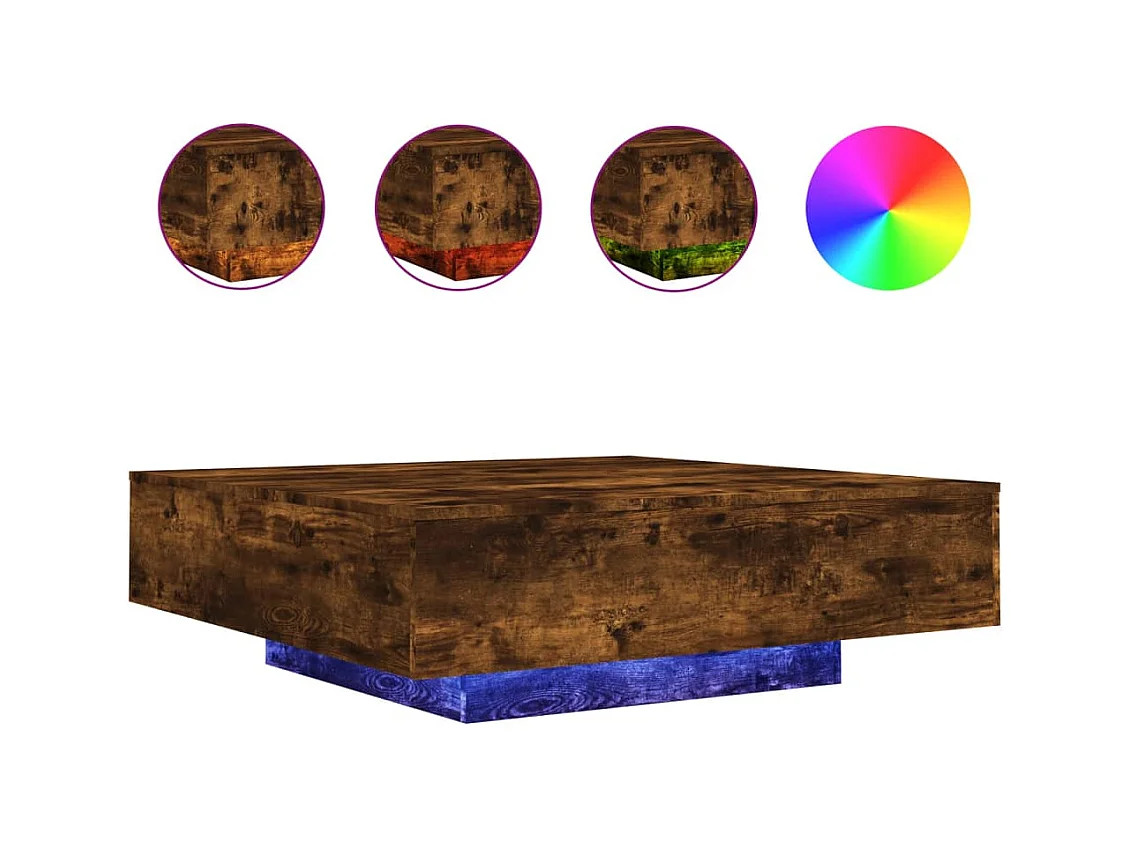 Table basse salon-Table d'appoint avec lumières LED chêne fumé 100x100x31 cm SHL96236