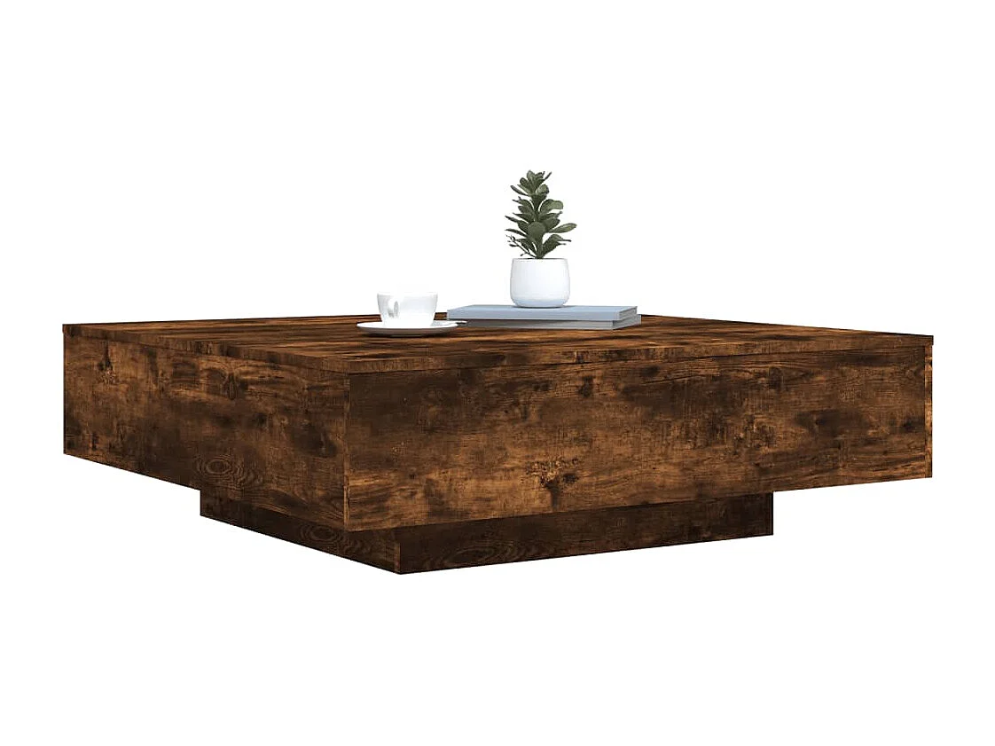 Couchtisch-Wohnzimmertisch-Beistelltische mit LED-Leuchten Räuchereiche 100x100x31 cm SHL61078