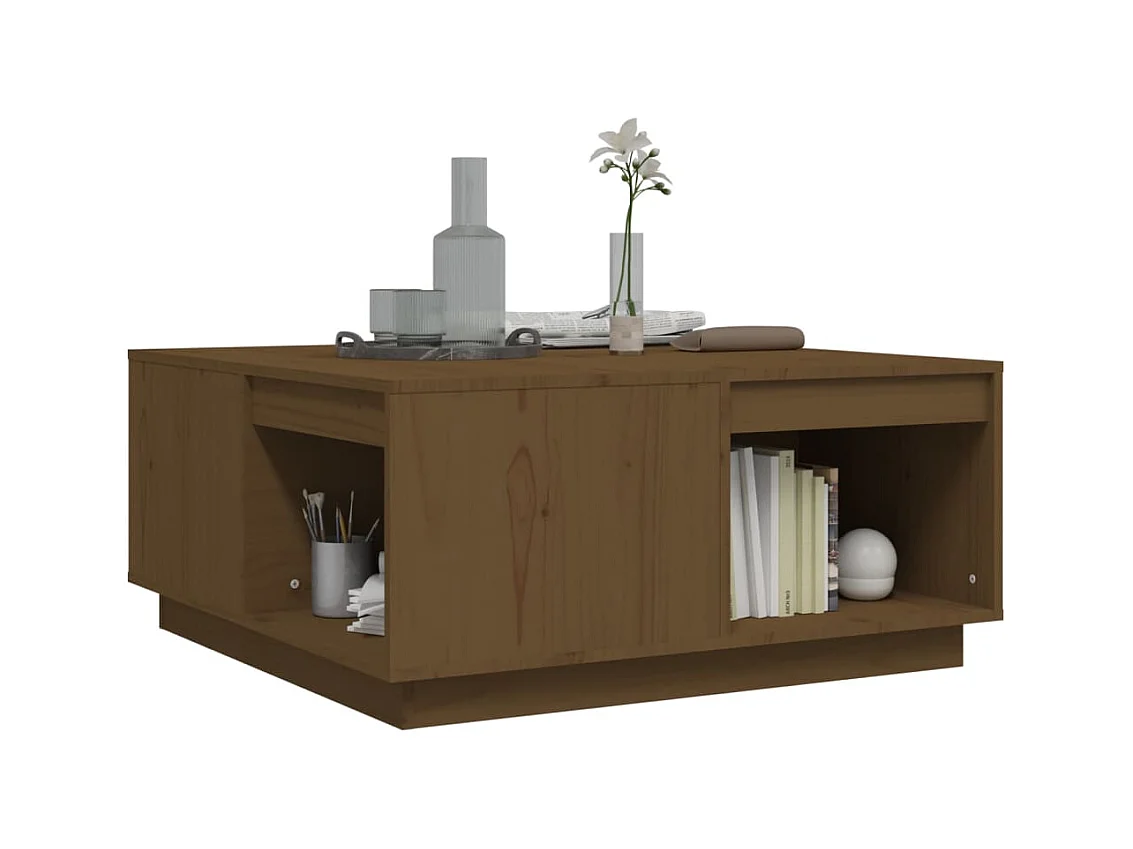 Mesa de centro | Mesa de apoio 80x81x36.5 cm madeira pinho maciça castanho mel