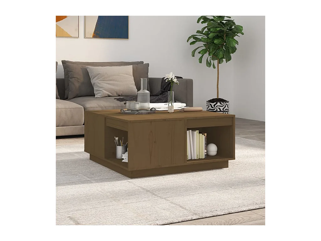 Mesa de centro | Mesa de apoio 80x81x36.5 cm madeira pinho maciça castanho mel