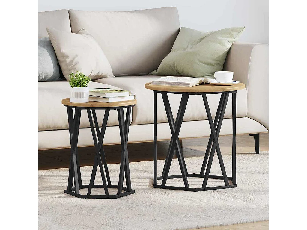 Couchtisch 2er Set-Sofatisch-Beistelltische Artisan-Eiche Ingenieure Holz und Stahl SHL49990