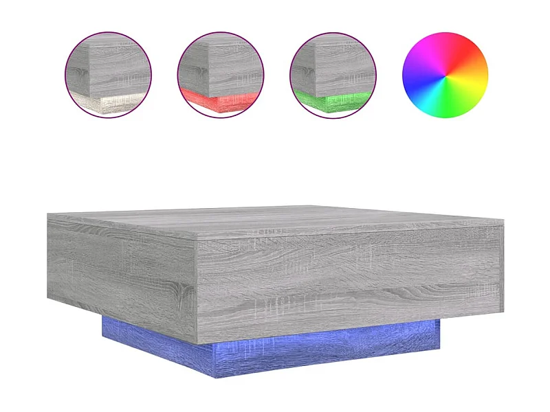 Table basse salon-Table d'appoint avec lumières LED sonoma gris 80x80x31 cm SHL19054