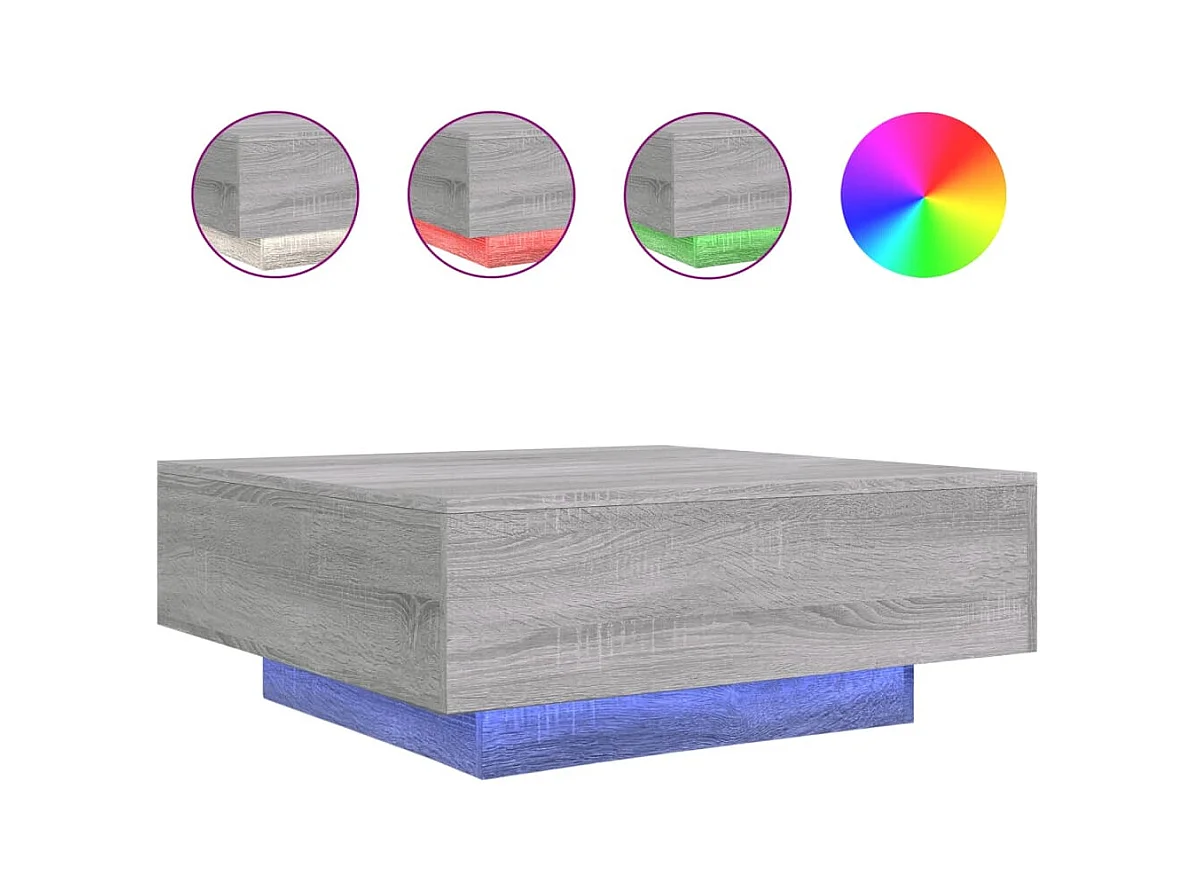 Table basse salon-Table d'appoint avec lumières LED sonoma gris 80x80x31 cm SHL19054