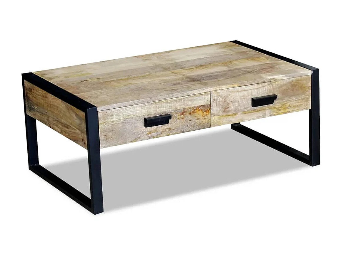 Couchtisch-Beistelltisch-Sofatisch mit 2 Schubladen Massivholz Mango 100x60x40 cm SHL63176