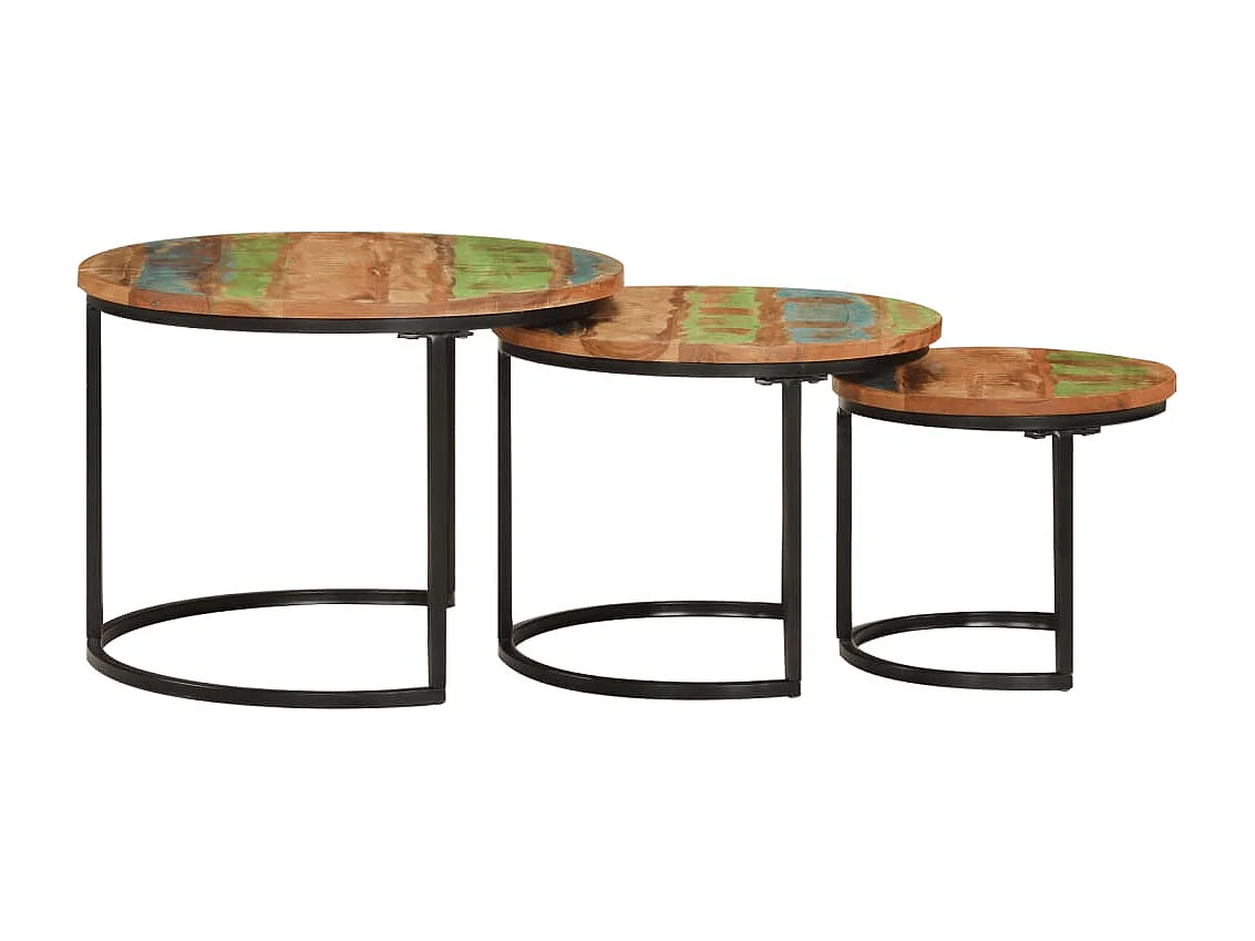 Couchtisch 3er Set-Satztische-Sofatisch Recyceltes Massivholz SHL25238