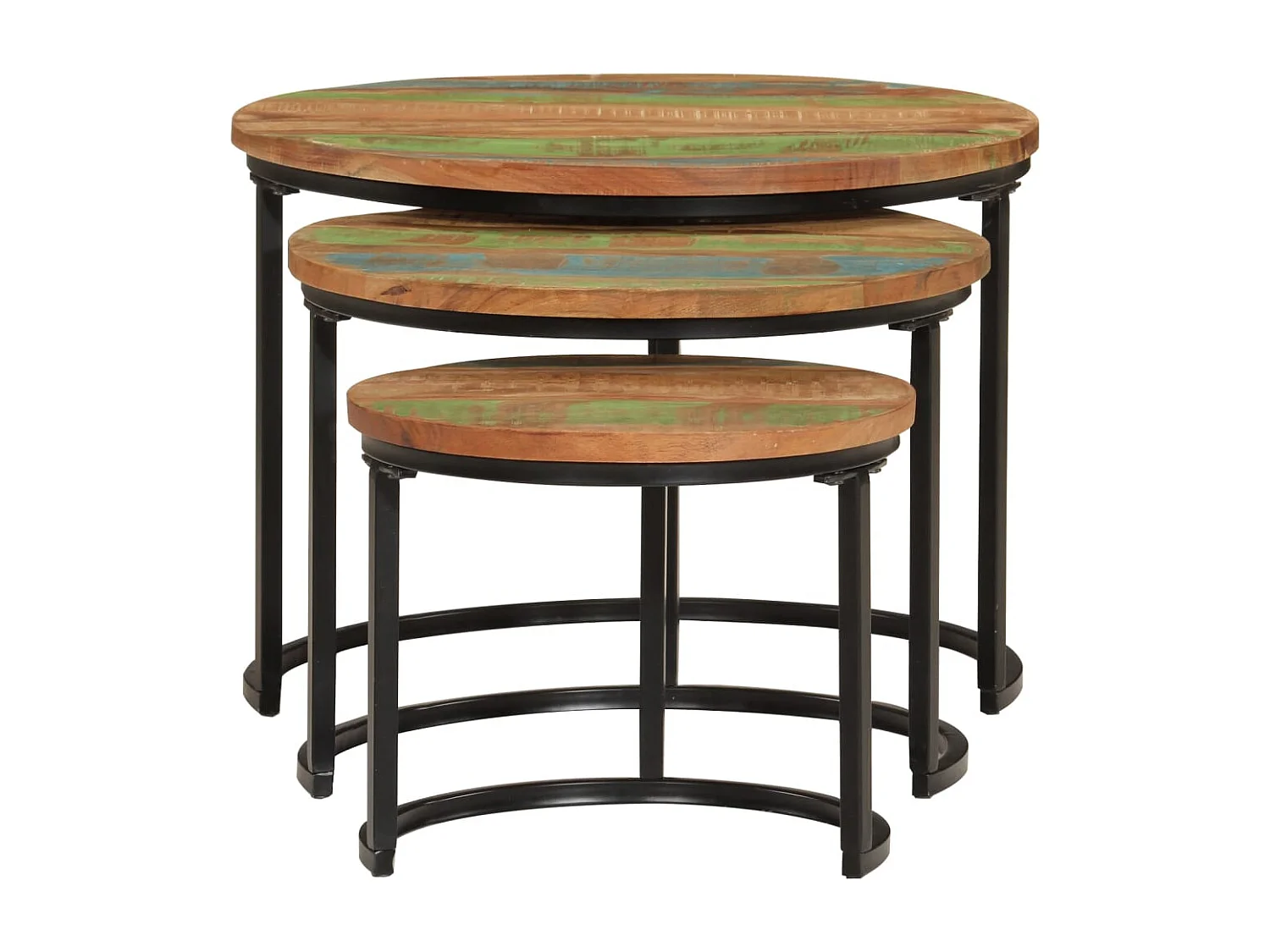 Couchtisch 3er Set-Satztische-Sofatisch Recyceltes Massivholz SHL25238