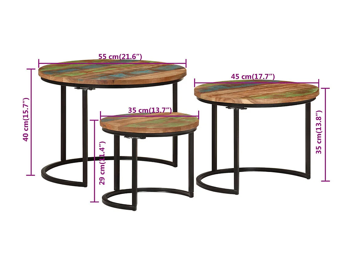 Couchtisch 3er Set-Satztische-Sofatisch Recyceltes Massivholz SHL25238