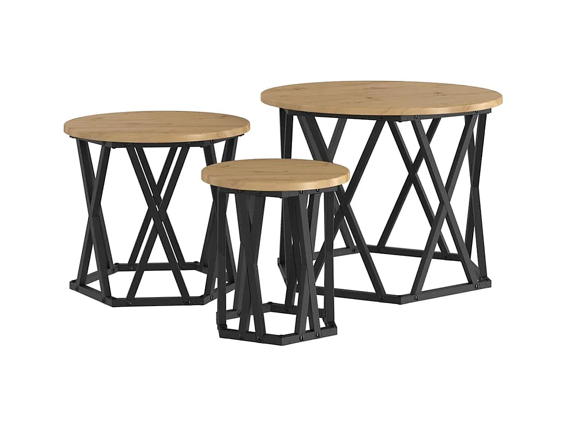 Tables d'appoint empilables 3 pièces en bois d'ingénierie chêne artisan SHL79221