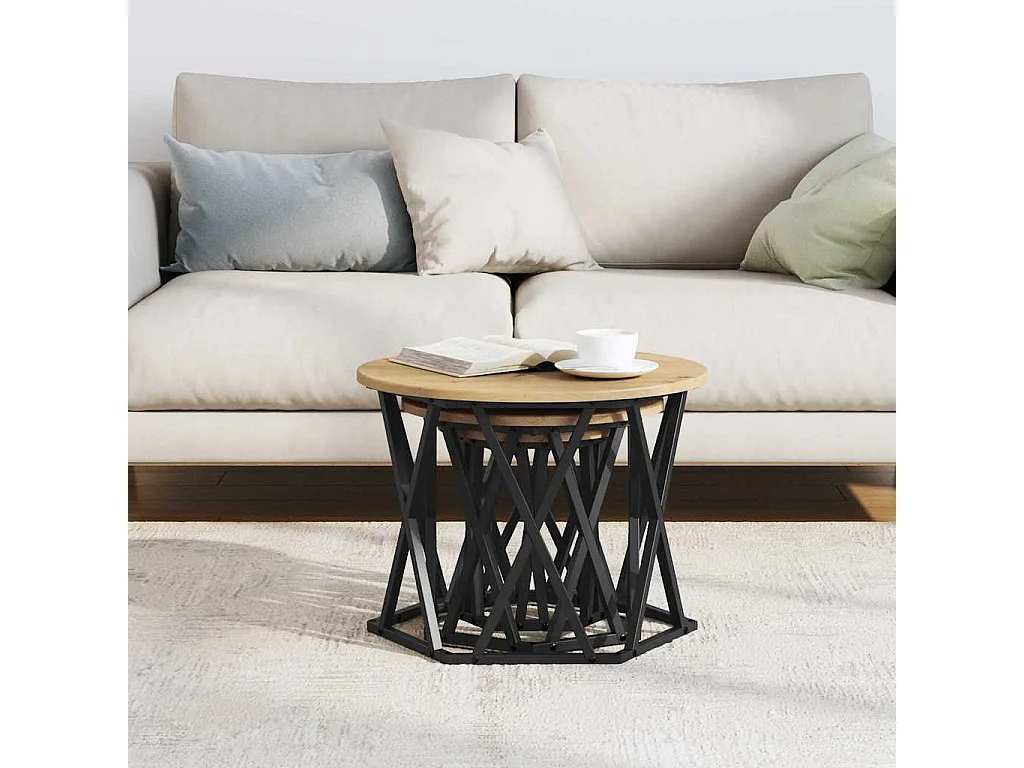 Tables d'appoint empilables 3 pièces en bois d'ingénierie chêne artisan SHL79221