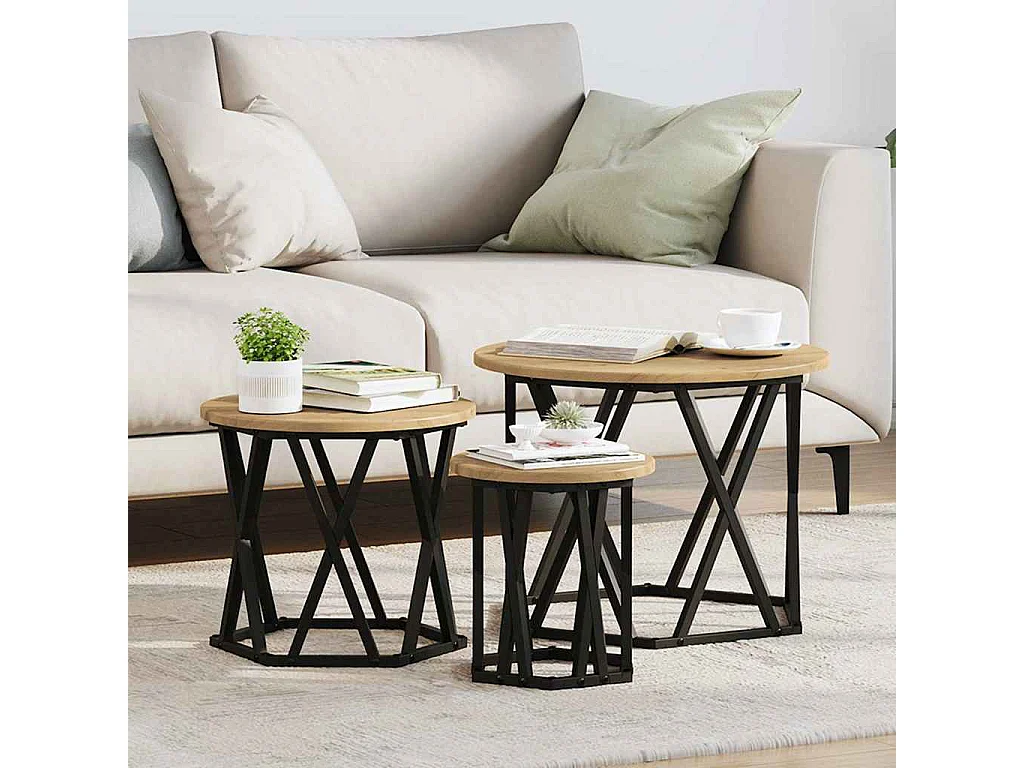 Tables d'appoint empilables 3 pièces en bois d'ingénierie chêne artisan SHL79221