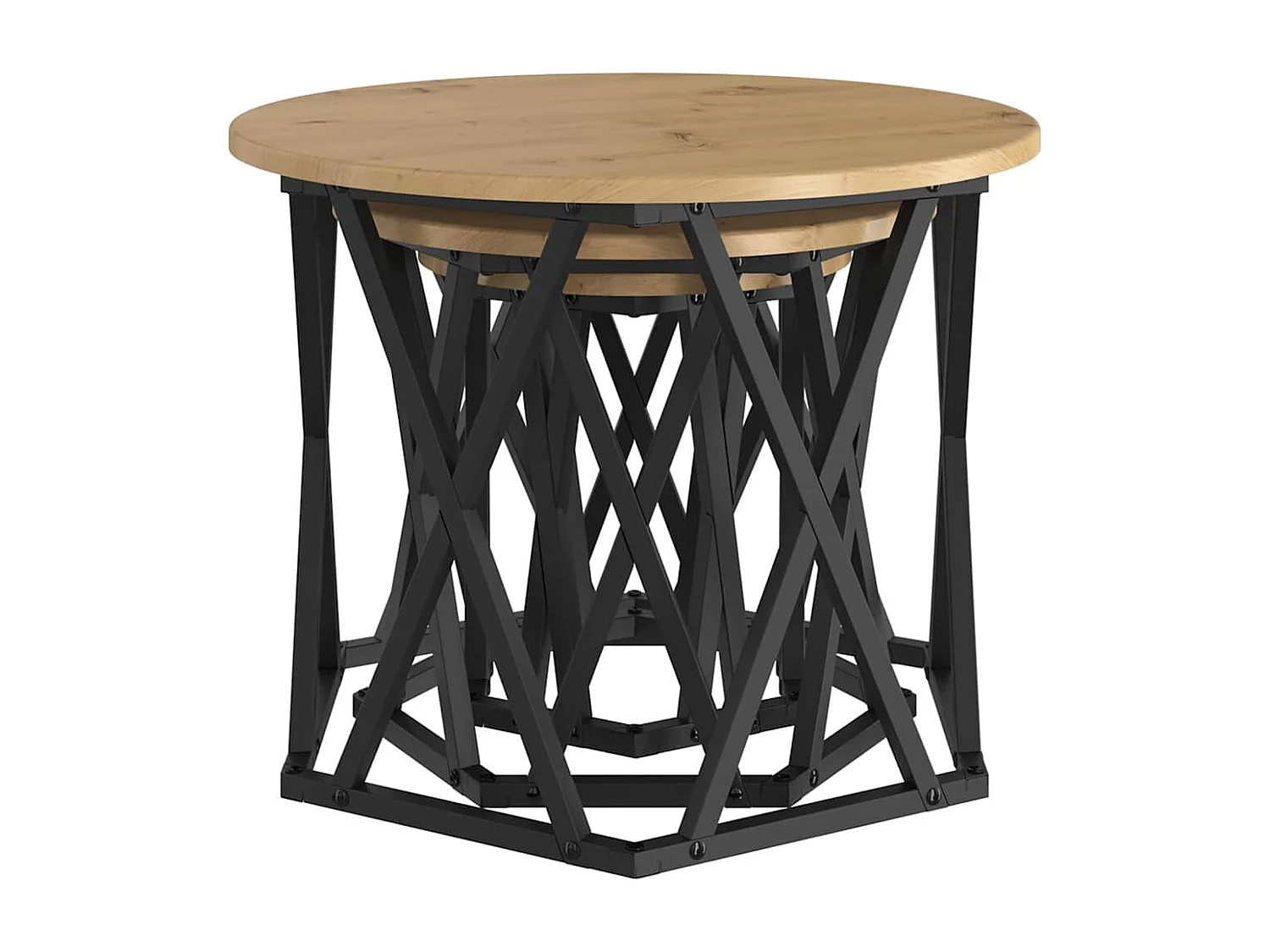 Tables d'appoint empilables 3 pièces en bois d'ingénierie chêne artisan SHL79221