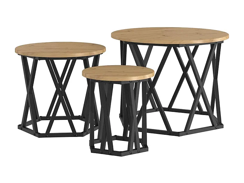 Tables d'appoint empilables 3 pièces en bois d'ingénierie chêne artisan SHL79221