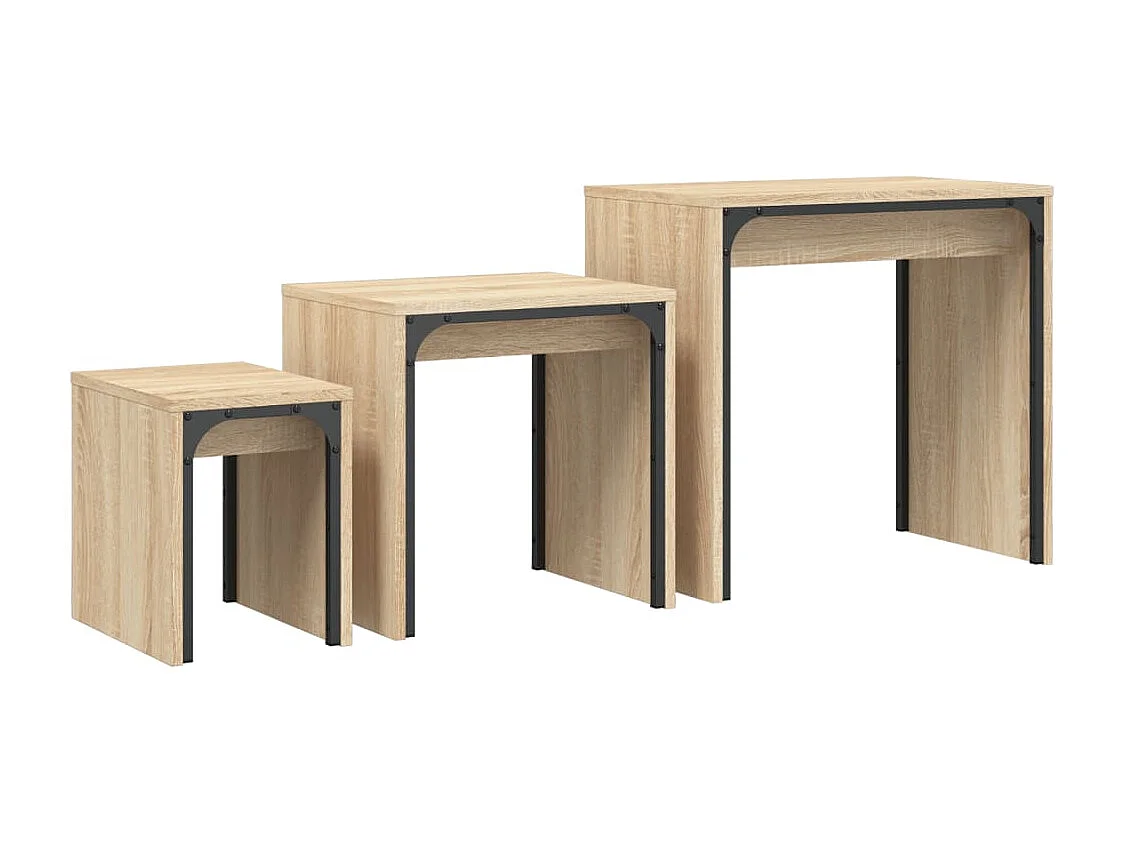 3-delige Tafeltjesset | Woonkamertafel | Koffietafel bewerkt hout sonoma eikenkleurig