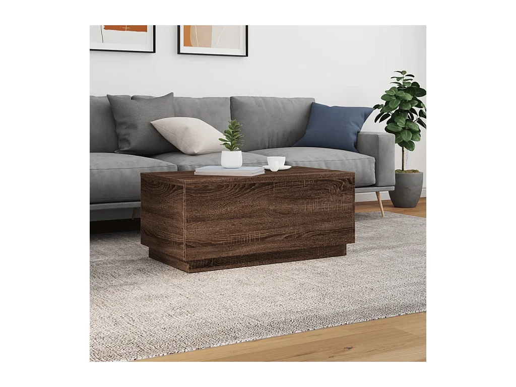 Table basse salon-Table d'appoint avec lumières LED chêne marron 90x50x40 cm SHL67674