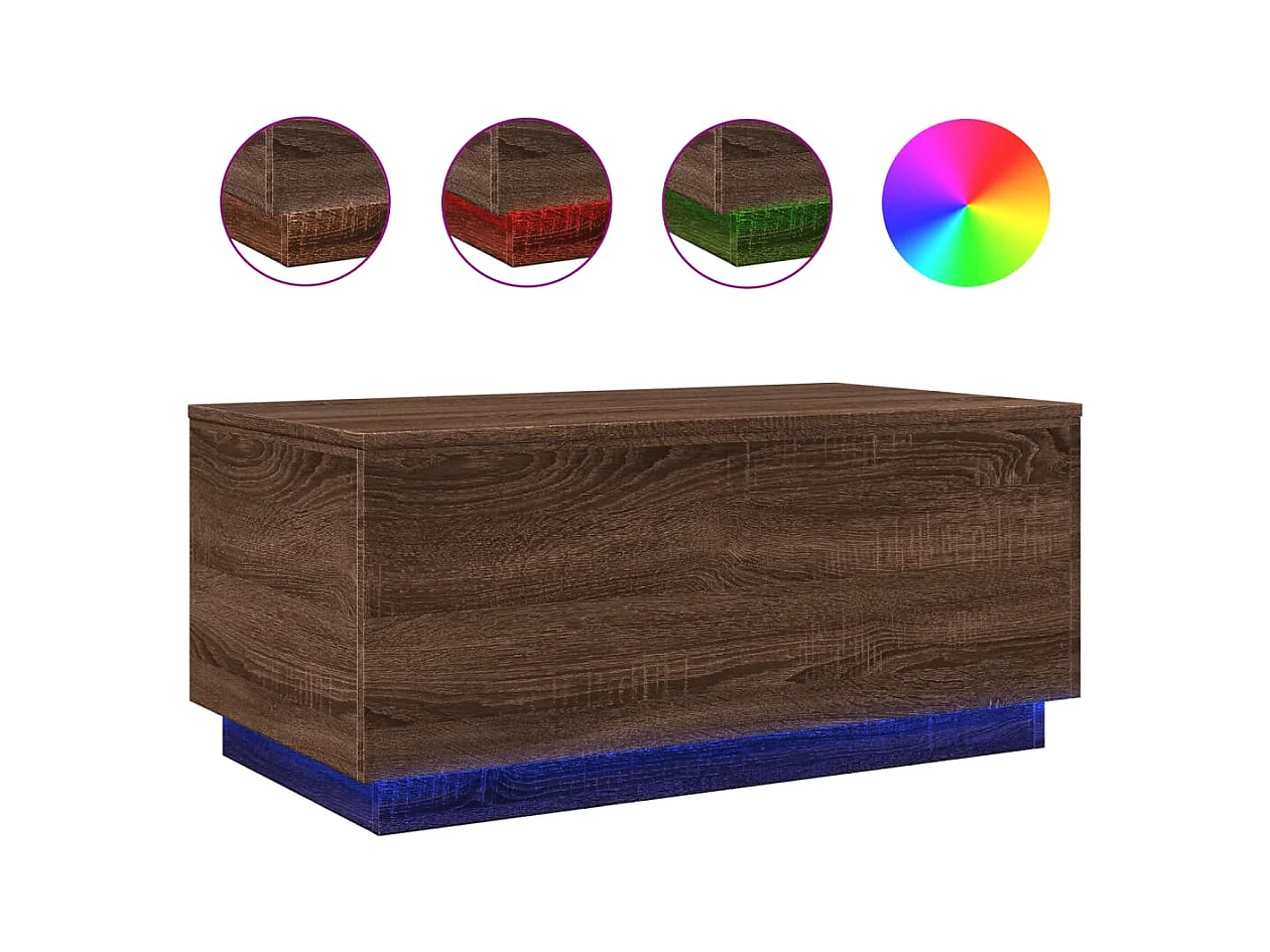 Table basse salon-Table d'appoint avec lumières LED chêne marron 90x50x40 cm SHL67674